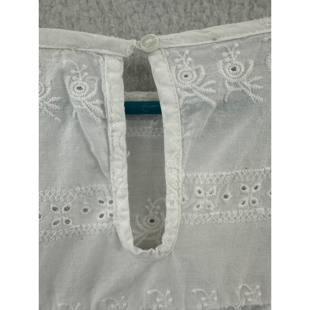 Rebellion White Eyelet Cotton Boho Peasant Blouse Long Sleeve Size L - Picture 9 of 10